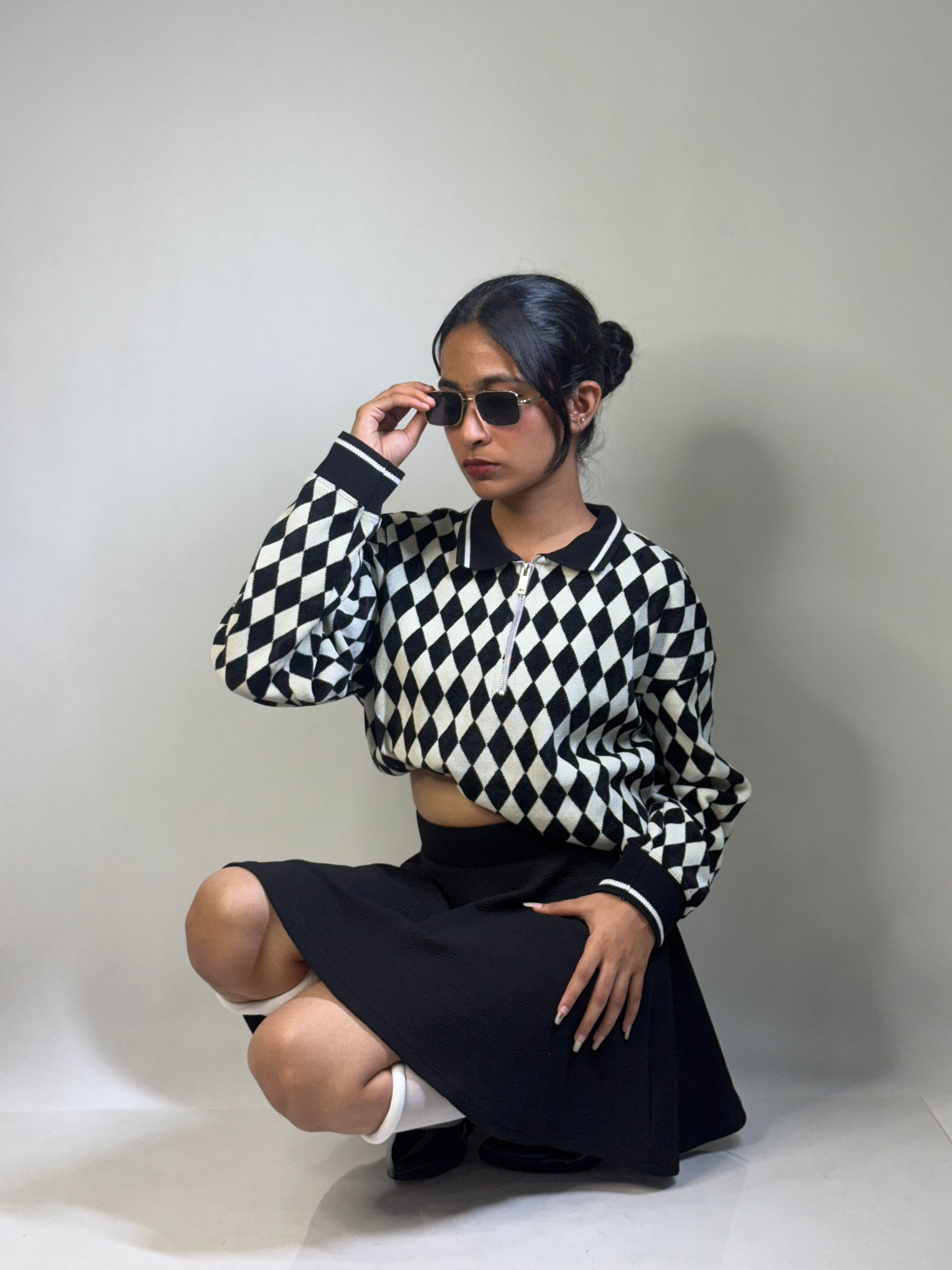 Luxury Check Knitted Polo (Unisex, Full sleeve).